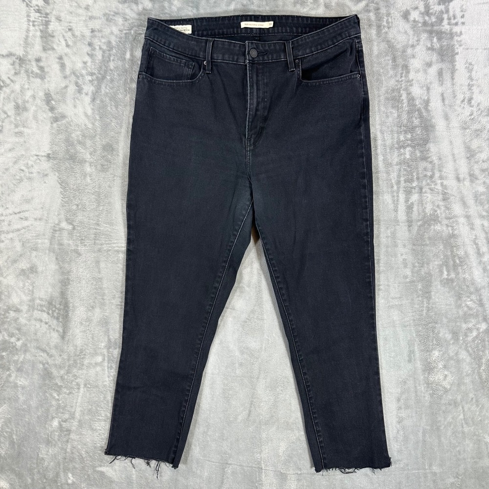 Levi's Premium 721 High Rise Skinny Jeans Women's Size 33 Black Raw Hem Denim